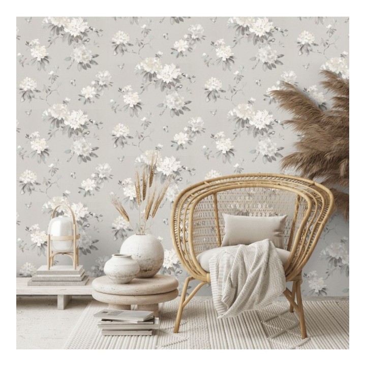Papel pintado artístico de flores románticas fondo gris - Esther Abril 127804
