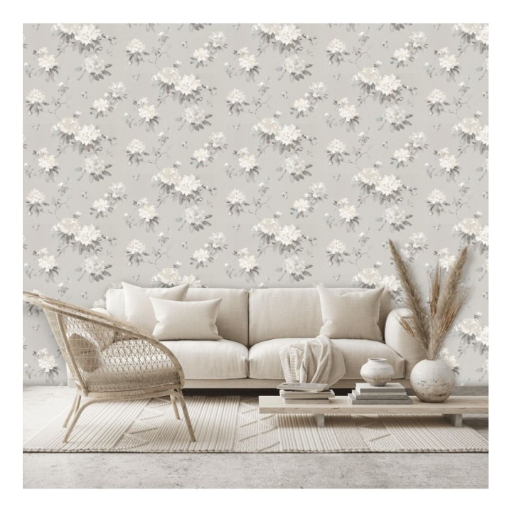 Papel pintado artístico de flores románticas fondo gris - Esther Abril 127804