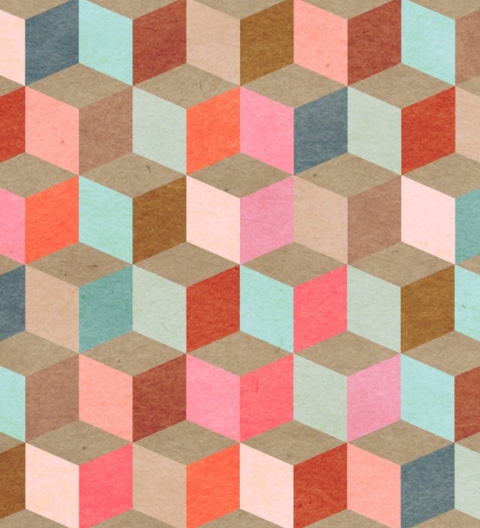 Papel pintado geométrico cubos de colores estilo retro - Nicoleta Cubes 127818