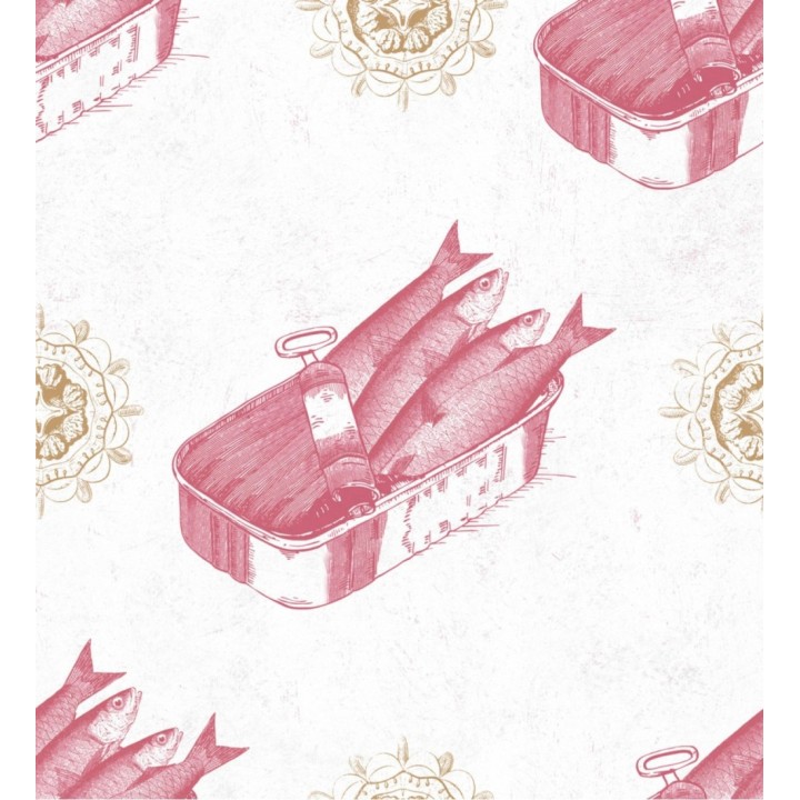 Papel pintado sardinas en lata tonos rosa estilo vintage - Quick Dinner 127825