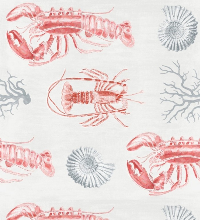Papel pintado mariscos en el mar tonos rosados y fondo claro - Lobster Dream 127826