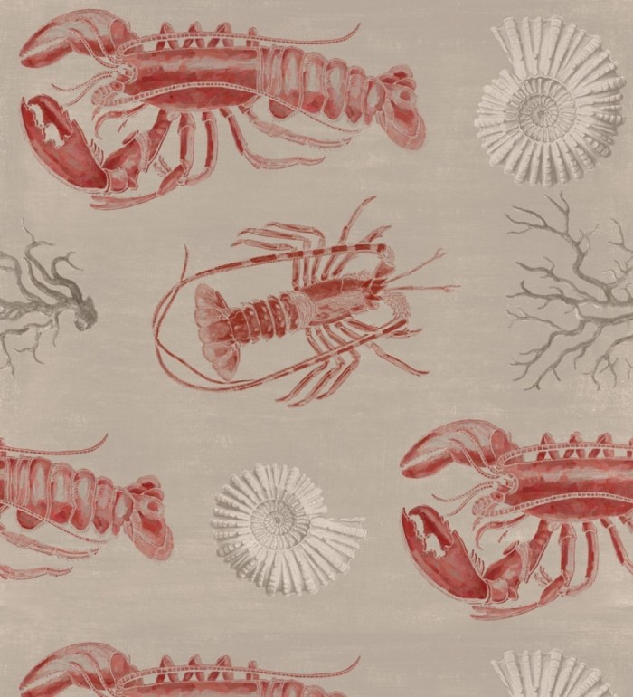 Papel pintado mariscos en el mar tonos rojizos y fondo tostado - Lobster Dream 127827