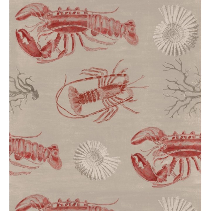 Papel pintado mariscos en el mar tonos rojizos y fondo tostado - Lobster Dream 127827