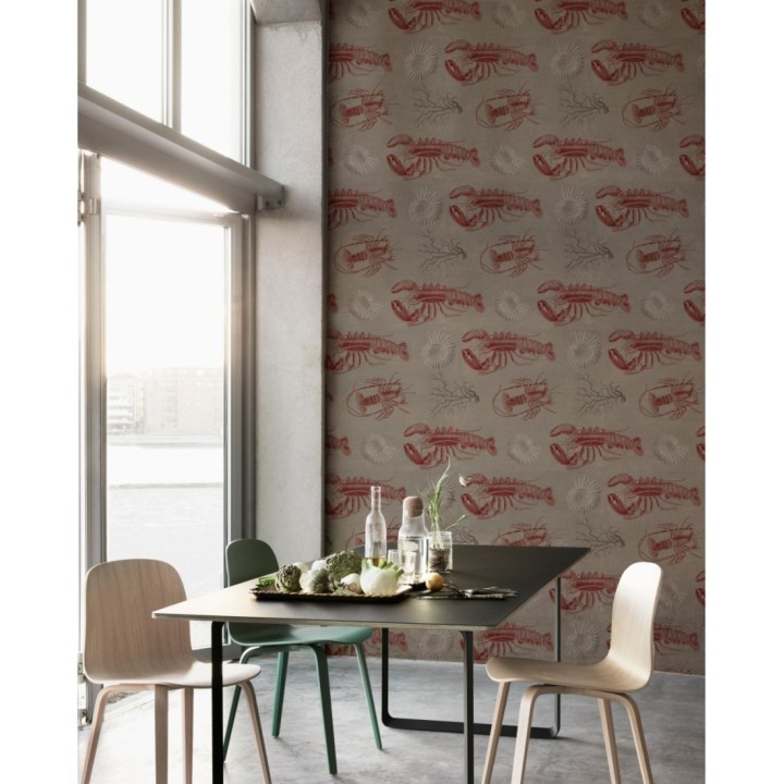 Papel pintado mariscos en el mar tonos rojizos y fondo tostado - Lobster Dream 127827