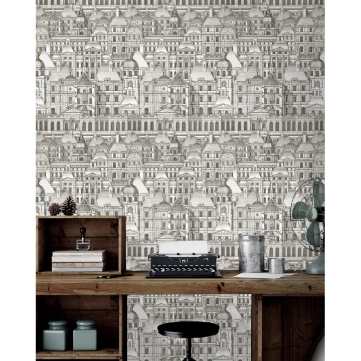 Papel pintado edificios de ciudad histórica tonos grises - No Horizon 127834