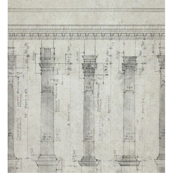 Papel pintado boceto de columnas dóricas tonos grises - Doric Progress 127836