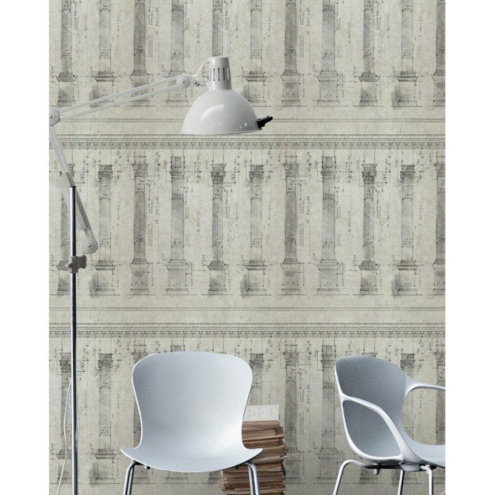 Papel pintado boceto de columnas dóricas tonos grises - Doric Progress 127836