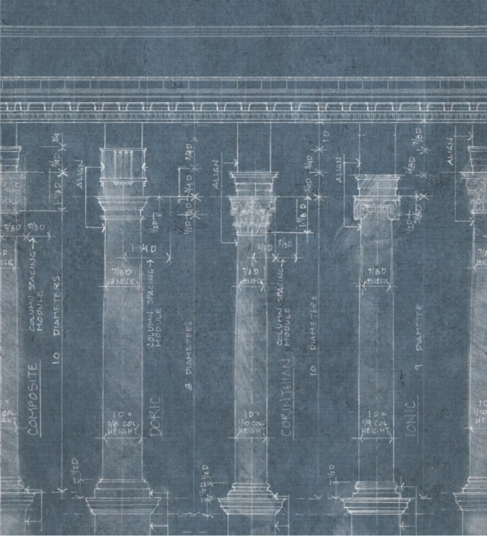 Papel pintado boceto de columnas dóricas tonos azul grisáceo - Doric Progress 127837