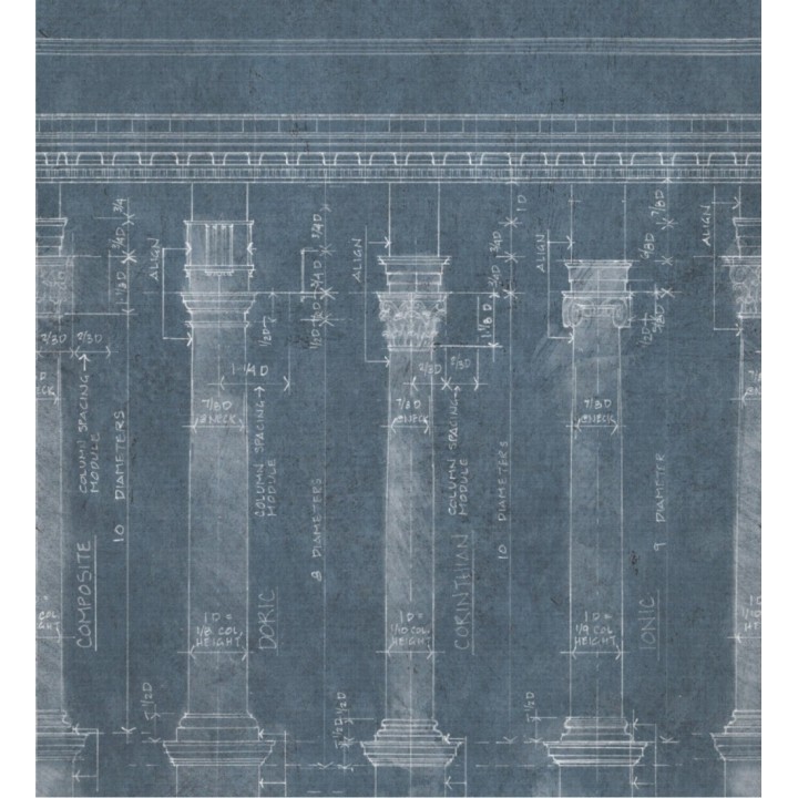 Papel pintado boceto de columnas dóricas tonos azul grisáceo - Doric Progress 127837