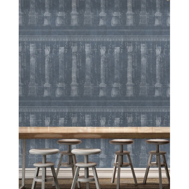 Papel pintado boceto de columnas dóricas tonos azul grisáceo - Doric Progress 127837