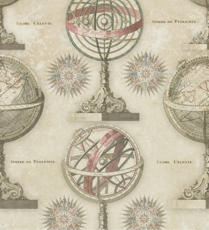 Papel pintado globos terráqueos antiguos estilo vintage - Sferus 127843