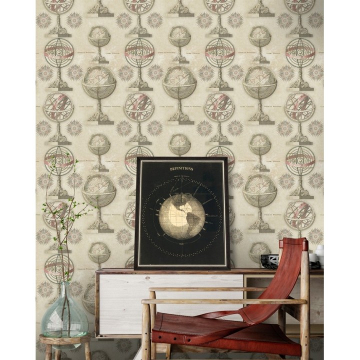 Papel pintado globos terráqueos antiguos estilo vintage - Sferus 127843