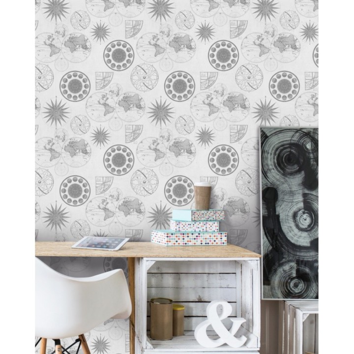 Papel pintado planos vintage de globos terráqueos - Global Choice 127852