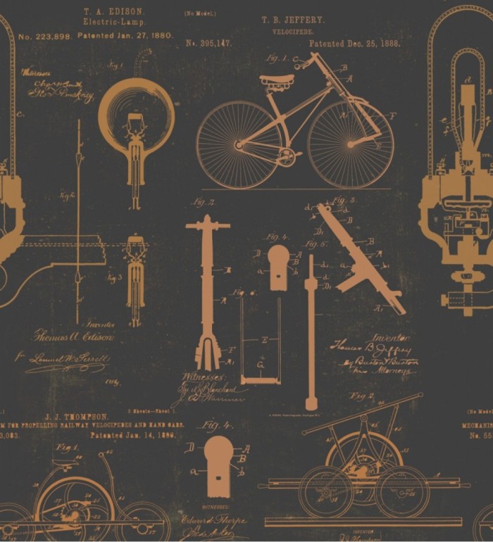 Papel pintado plano mecánico de bicicleta estilo vintage - Ridding Draft 127862