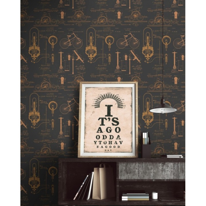 Papel pintado plano mecánico de bicicleta estilo vintage - Ridding Draft 127862