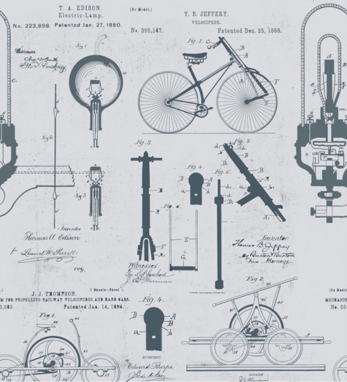 Papel pintado plano mecánico de bicicleta estilo vintage - Ridding Draft 127863