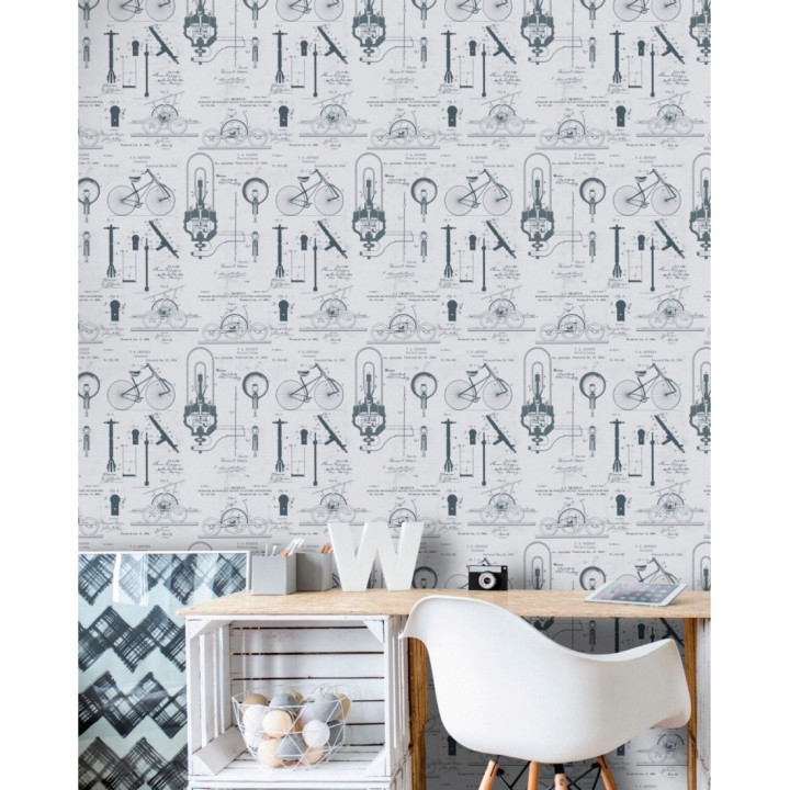 Papel pintado plano mecánico de bicicleta estilo vintage - Ridding Draft 127863