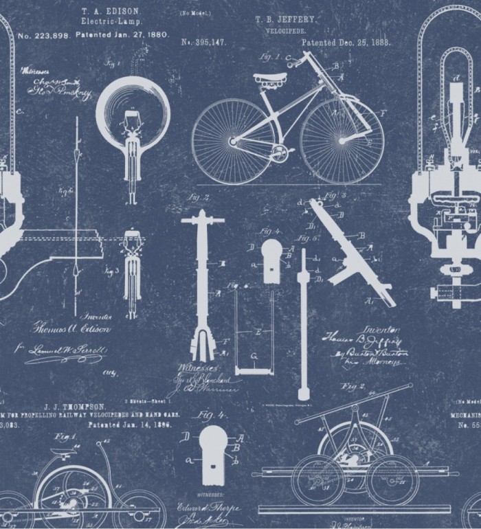 Papel pintado plano mecánico de bicicleta estilo vintage - Ridding Draft 127864