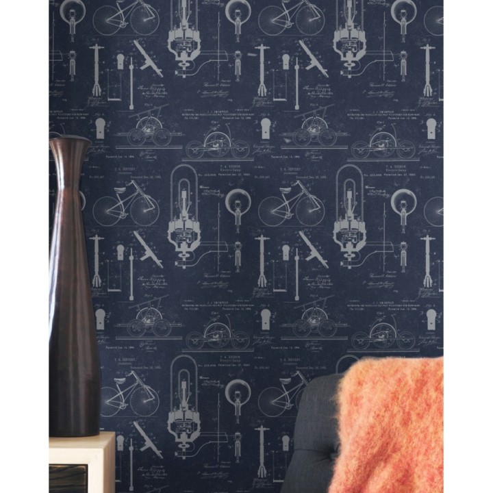 Papel pintado plano mecánico de bicicleta estilo vintage - Ridding Draft 127864