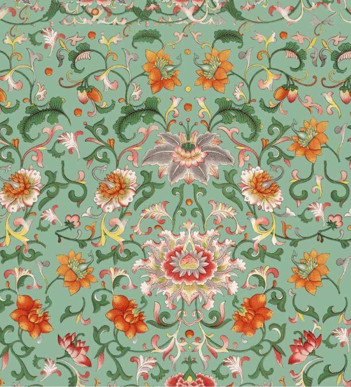 Papel pintado floral estilo oriental fondo verde agua - Balcani Country 127866