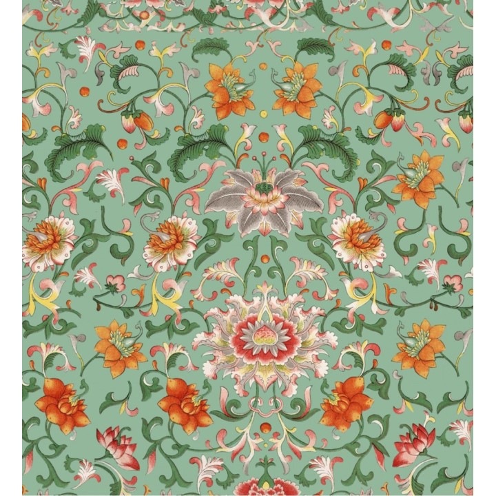 Papel pintado floral estilo oriental fondo verde agua - Balcani Country 127866