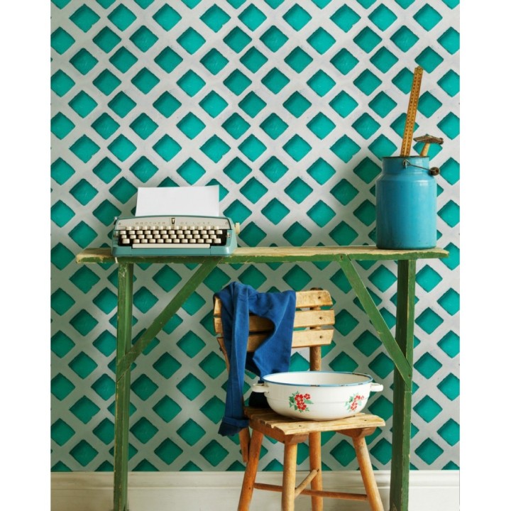 Papel pintado celosía de piedra fondo turquesa - Sorin Net 127869