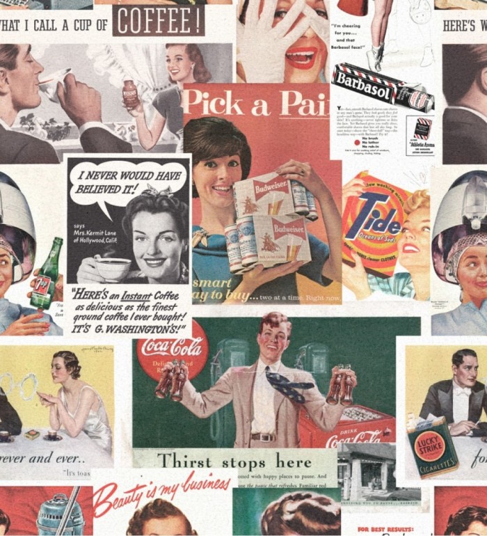 Papel pintado recortes de anuncios publicitarios vintage - I Love 60s 127882