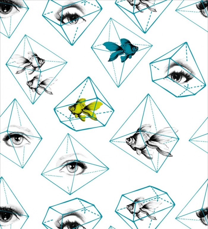 Papel pintado ojos y peces dentro de figuras geométricas - Point Of View 127896
