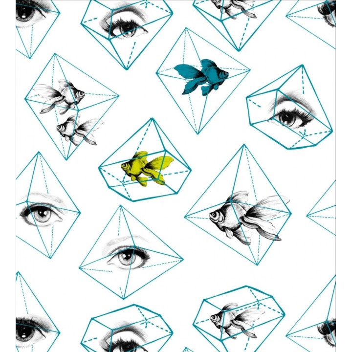 Papel pintado ojos y peces dentro de figuras geométricas - Point Of View 127896