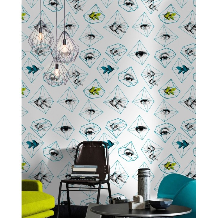 Papel pintado ojos y peces dentro de figuras geométricas - Point Of View 127896