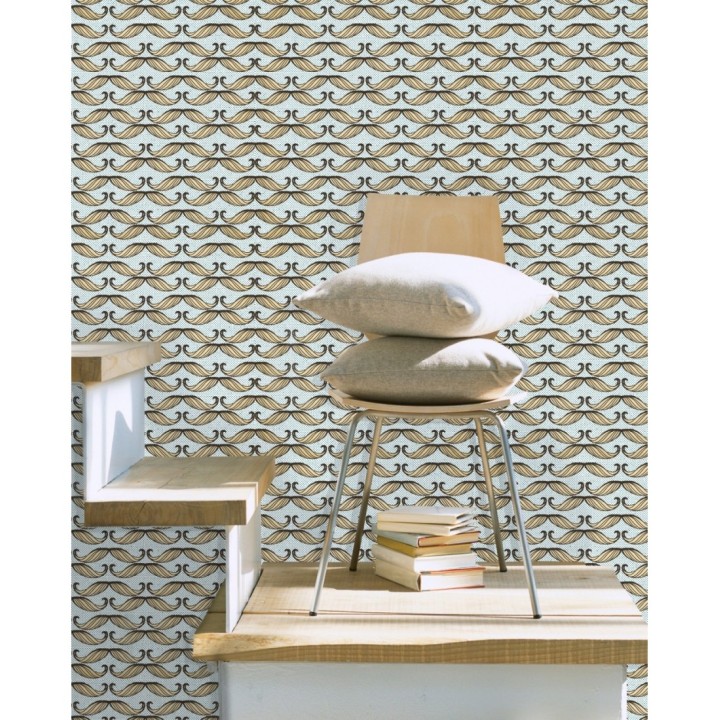 Papel pintado bigotes antiguos fondo celeste - Moustache Hall 127901