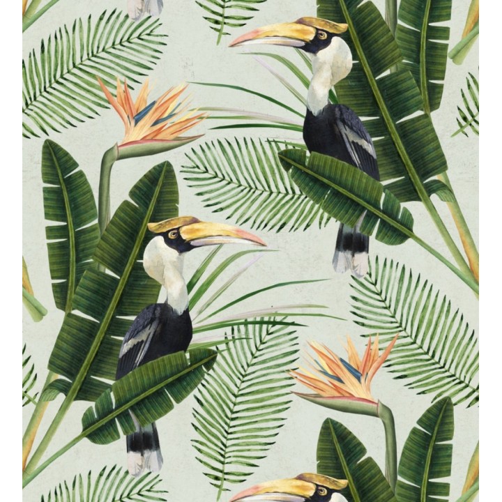 Papel pintado aves y vegetación estilo tropical - Paradise Garden 127905