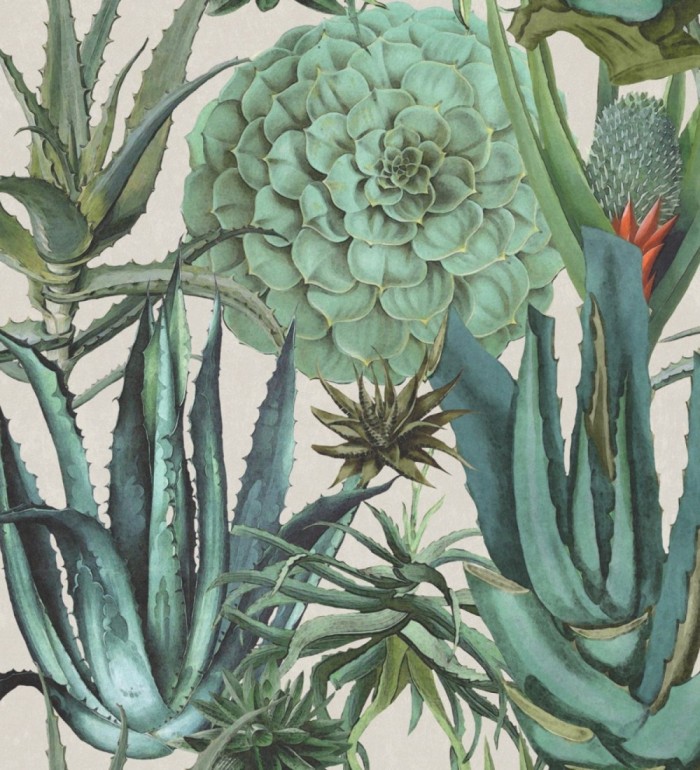 Papel pintado jardín mexicano con ágave fondo claro - Tijuana Garden 127939