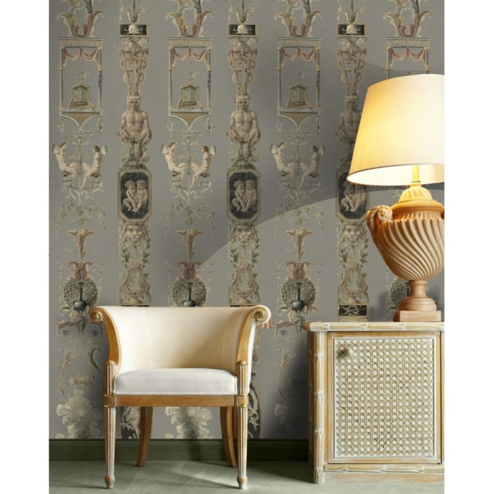 Papel pintado volutas ornamentales con retrato camafeo - Penville 127961