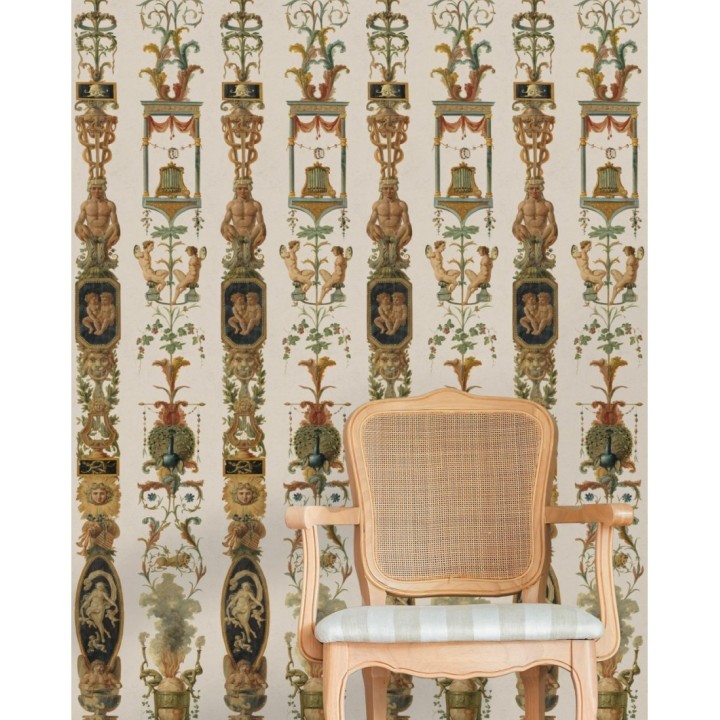 Papel pintado volutas ornamentales con retrato camafeo - Penville 127962