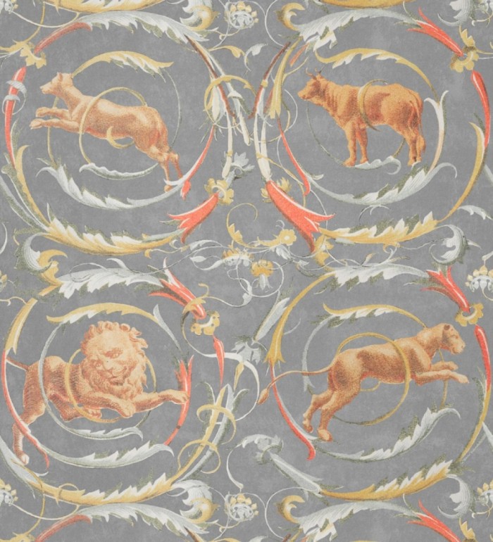 Papel pintado animales mitológicos entre volutas de flores - Leu Vieti 127967