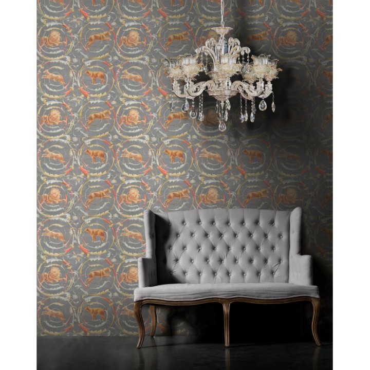 Papel pintado animales mitológicos entre volutas de flores - Leu Vieti 127967