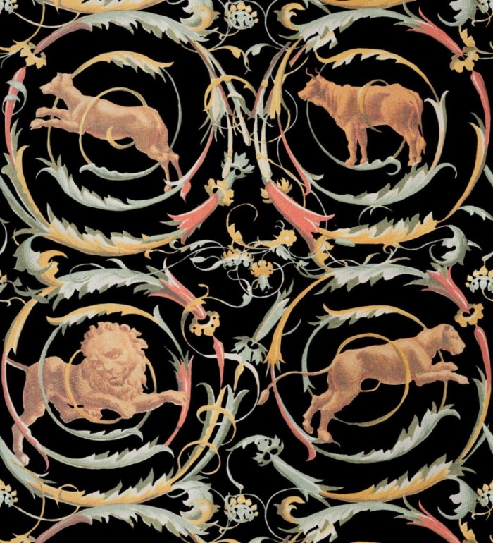 Papel pintado animales mitológicos entre volutas de flores - Leu Vieti 127968