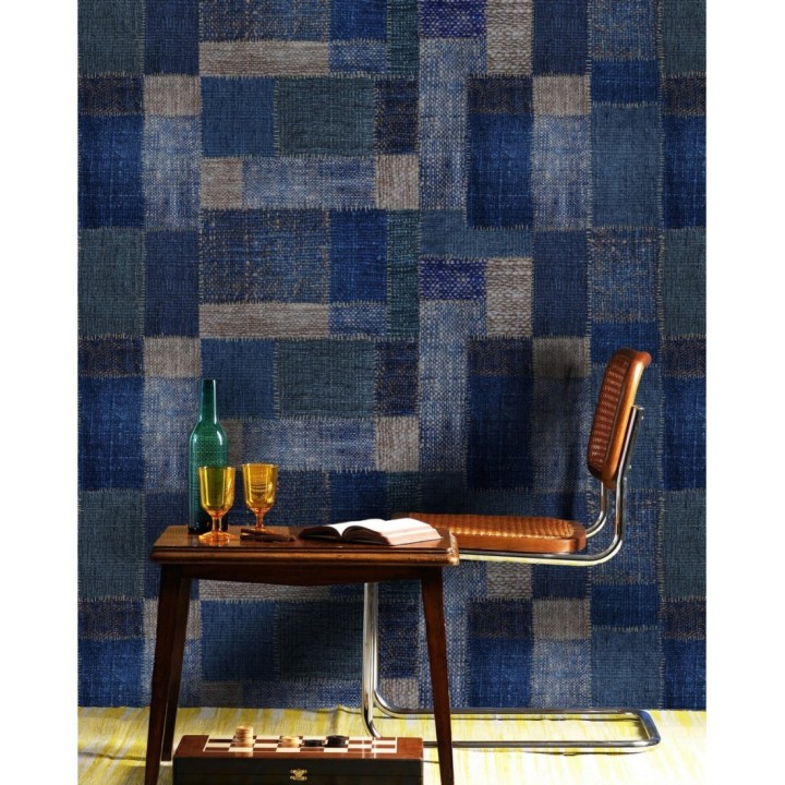 Papel pintado patchwork tonos azules - Blugi 127977