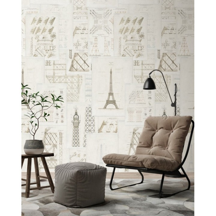 Papel pintado plano arquitectónico torre de hierro fondo claro - Last Frontier 127988