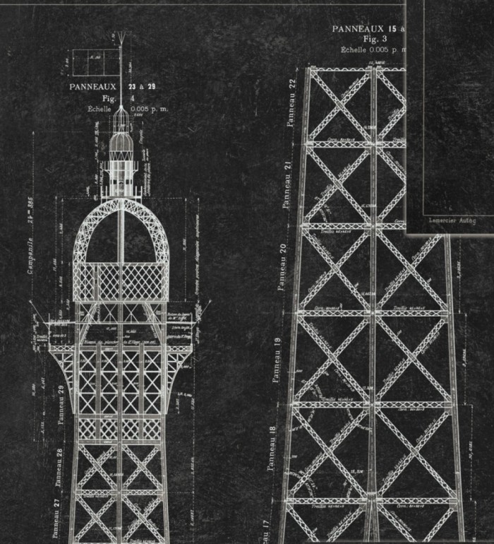 Papel pintado plano arquitectónico torre de hierro fondo negro - Last Frontier 127989