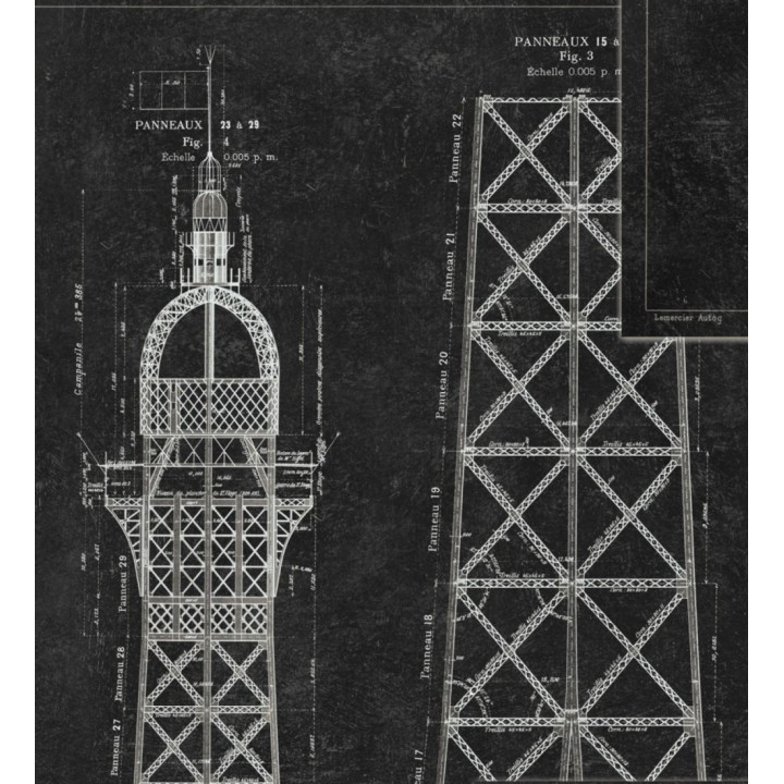 Papel pintado plano arquitectónico torre de hierro fondo negro - Last Frontier 127989