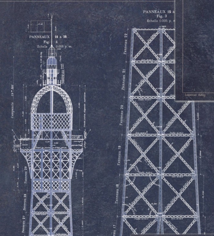 Papel pintado plano arquitectónico torre de hierro fondo azul - Last Frontier 127990