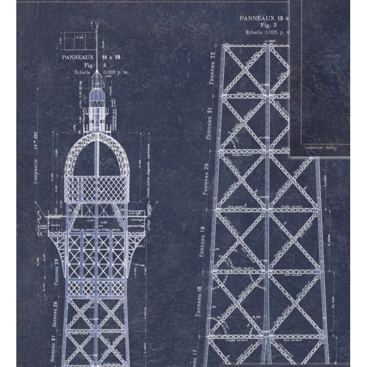 Papel pintado plano arquitectónico torre de hierro fondo azul - Last Frontier 127990