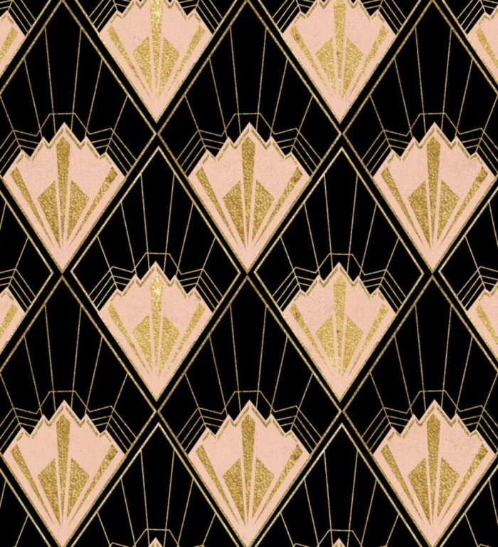 Papel pintado rombos con fondo negro estilo art decó - Evantai 128002