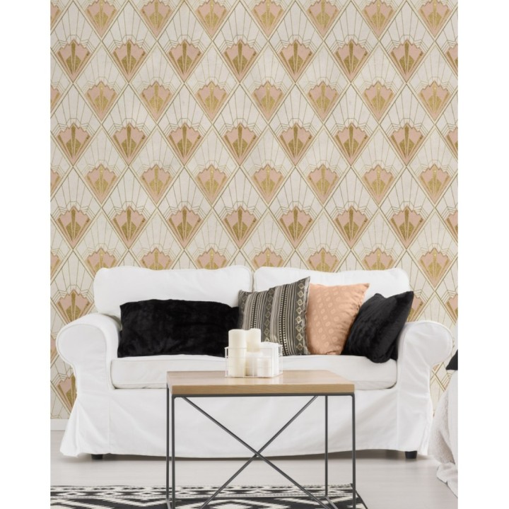 Papel pintado rombos con fondo claro estilo art decó - Evantai 128003