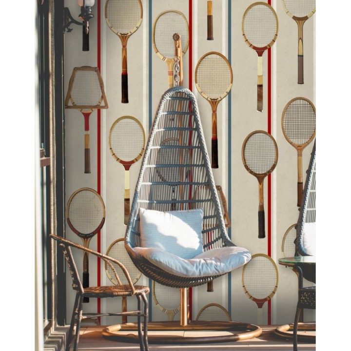 Papel pintado raquetas vintage fondo claro - Wanna Play 128014