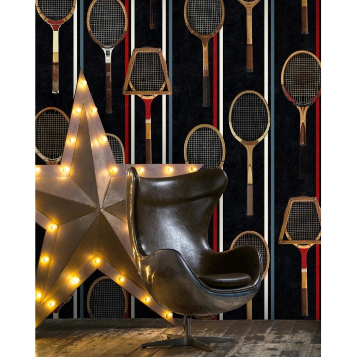 Papel pintado raquetas vintage fondo negro  - Wanna Play 128015