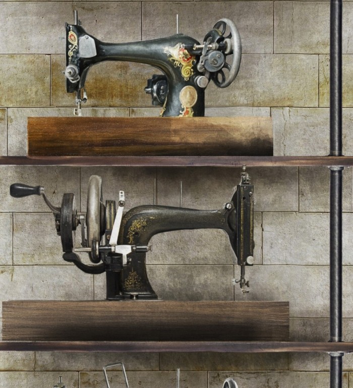 Papel pintado máquinas de coser antiguas estilo vintage - Sew Hall 128016