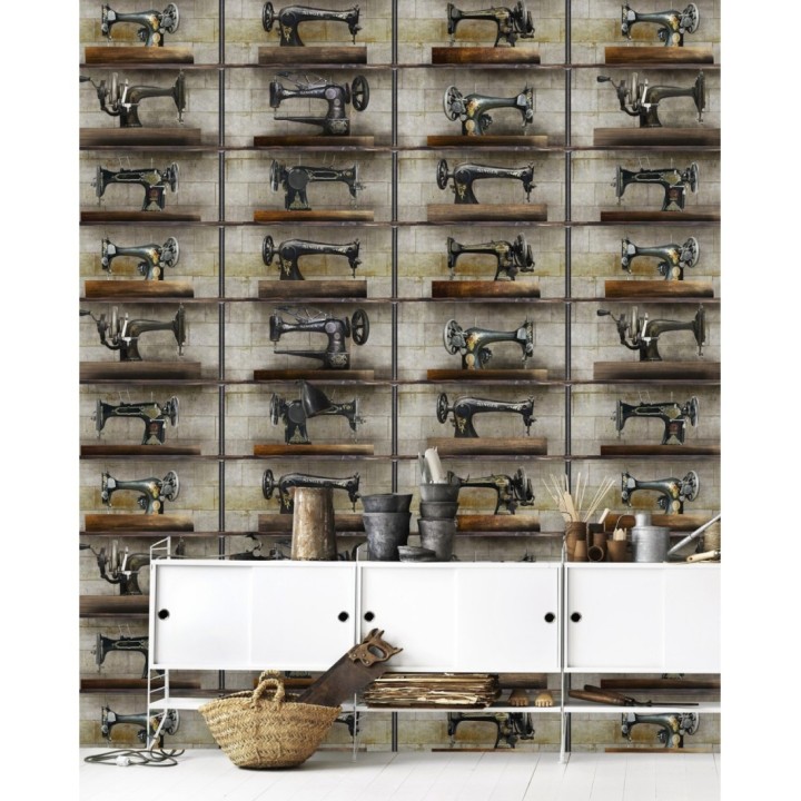 Papel pintado máquinas de coser antiguas estilo vintage - Sew Hall 128016